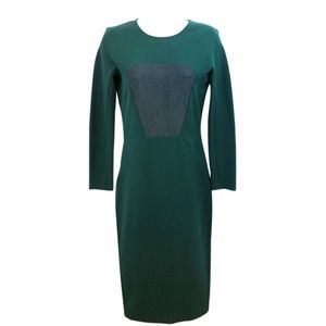 Chalayan Black Trim Dark Green Sheath Dress S